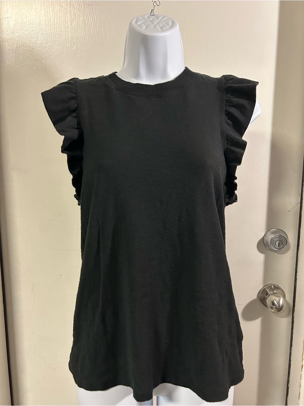 100% Cotton Nation LTD Black Ruffle Sleeve Tank Top